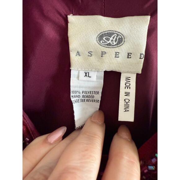 Y2K Vintage ASPEED Burgundy High Neck  Beaded Gown Prom Dress Extra Large - Picture 4 of 6